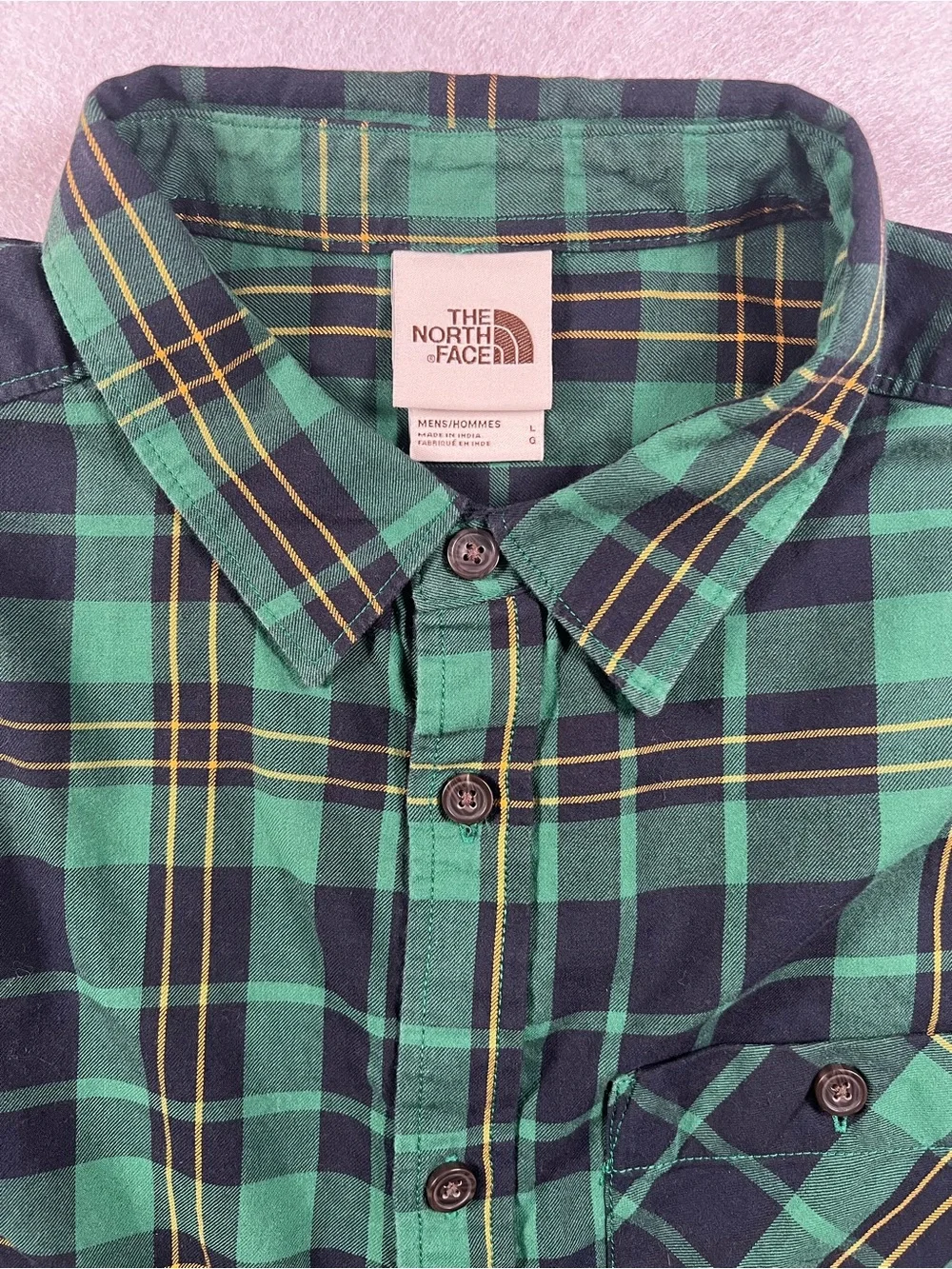 The North Face Mens Green Navy Plaid Button Down Shirt Outdoor Gorpcore Casual